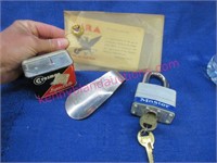 old NRA button -lock & keys -pellets -shoe horn