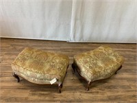 Pair of Henredon Gold and Red Ottomans