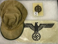 Lot of 3 WWII Items Including German Visor Hat,