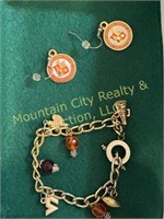 Bracelet with Hokie charms plus pair of earrings