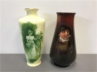 2 portrait porcelain vases