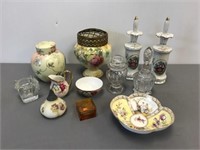 Glass and porcelain dresser items
