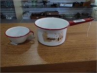Red & White Enamelware Cup and Pot