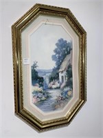 FRAMED FLORAL HOUSE PAINTING SIGNED "O.C. TATE"