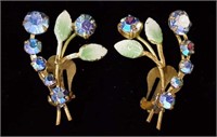 Vintage Aurora Borealis Floral Clip-On Earrings