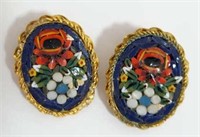 Vintage Micro-Mosaic Glass Clip-On Earrings