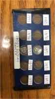 10 Indian head pennies assorted dates 1887 - 1899