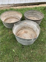 LOT OF 3 GALVANIZED TUBS WITH HANDLES