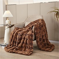 PU MEI Luxury Faux Fur Rabbit Fur Throw Blanket Br