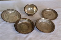 Four Sterling Silver Plates and One Bowl