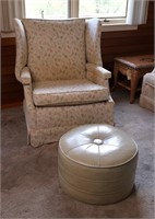 Upholstered Wing-Back Chair & Hassock