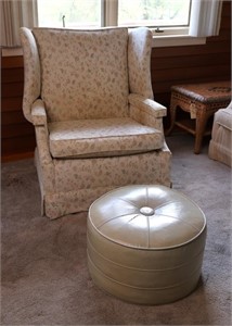 Upholstered Wing-Back Chair & Hassock