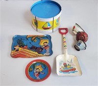 Lot OHIO ART Litographed Tin Toys - Toot Toot