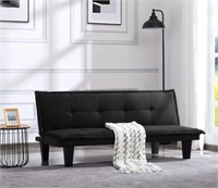 BSHTI 63.8" Black Faux Suede Futon Sofa Bed