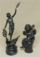 Cherub and "Le Commerce" Metal Figures.