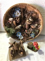 Basket w/Decorations, Mushroom Art, Misc.