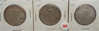 (3) 1942 Walking Liberty Silver Half Dollars.