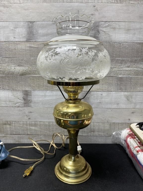 Vintage Brass Hurricane Style Electric Lamp 24" Hi