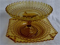 19th Century Amber Thousand Eye Compote & Plate
