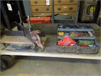 Stanley miter saw, toolbox with torch & wire etc.