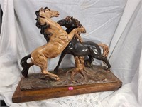 Gorgeous Lg. Vnt. Plaster fighting horses Statue