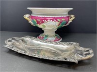 Meigh Imperial Urn, Silver Plate Tray