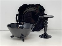 Amethyst Glass Platter, Bowl and Candleholder