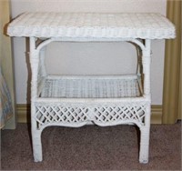 Painted White Wicker Side Table Magazine