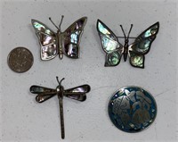 LOT OF 4 LARGE STERLING SILVER SIGNED BROOCHES