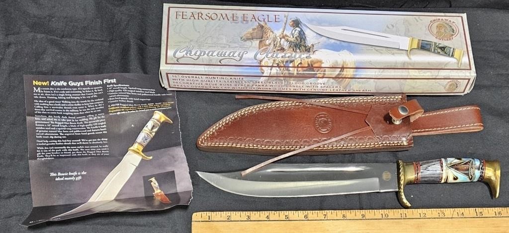 Hunting Knife w Pakka Wood Handle & Leather Sheath