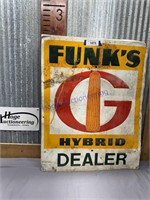 FUNKS SEED TWO-SIDED TIN SIGN, 23 X 29.5"