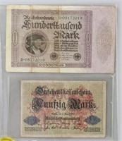 1914 and 1923 German Banknotes 2 PC