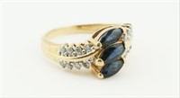 14K Gold Ring w/Sapphires & Diamonds