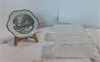 Currier and Ives Decorative plate & glass blocks