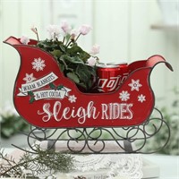 Metal Sleigh Santa, 16 Table Top Decor, Red/White