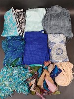 Blue Teal Pink Green Linen Fabric Scarves