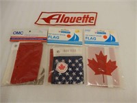 LOT OF 3 FLAGS + ALOUETTE CLOTH BADGE