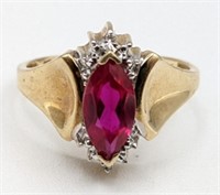 Ladies 10K Yellow Gold Ruby & Diamond Ring