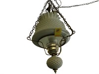 Pair of white, hobnail hanging light fixtures