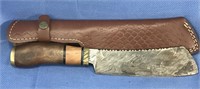 Knife & Sheath- Wood and brass handle *Damascus?