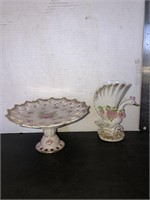 2 x pieces of Lefton China, Pedestal Dish, Vase