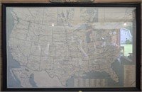 Framed vintage map of the U.S.