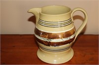 Mochaware Tan and Brown Pitcher  7 1/2"