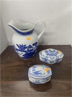 Vintage oriental pitcher and trinket box