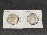 1910 and 1915 Barber Half Dollars