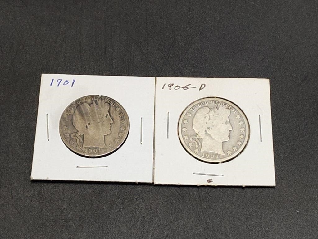 1901 and 1906 Barber Half Dollars