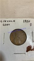 1931 D Lincoln wheat penny