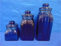 Blue Glass Storage Jar Trio Set
