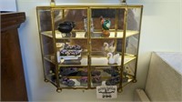 Mirror backed brass display cabinet & mini content