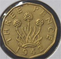 1942 three pence coin